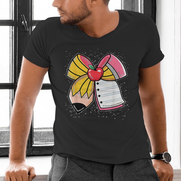 Student Teacher Coquette Bow Pencil Back To School First Day Men's V-Neck T-Shirt, gift for family, gift for coworker Student Teacher Coquette Bow Pencil Back To School First Day Men's V-Neck T-Shirt, gift for family, gift for coworker