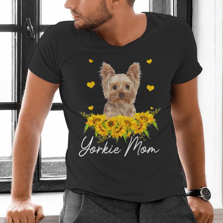 Sunflower Yorkie Mom Dog Lover Men's V-Neck T-Shirt, gift for family, gift for coworker