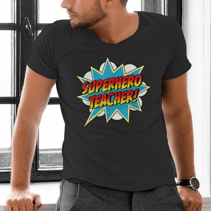 Superhero Teacher Retro Comic Teaching Superpower Men's V-Neck T-Shirt, gift for family, gift for coworker