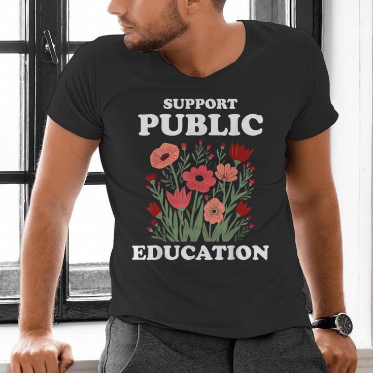 Support Public Education Cute Floral Teacher Red For Ed Men's V-Neck T-Shirt, gift for family, gift for coworker Support Public Education Cute Floral Teacher Red For Ed Men's V-Neck T-Shirt, gift for family, gift for coworker