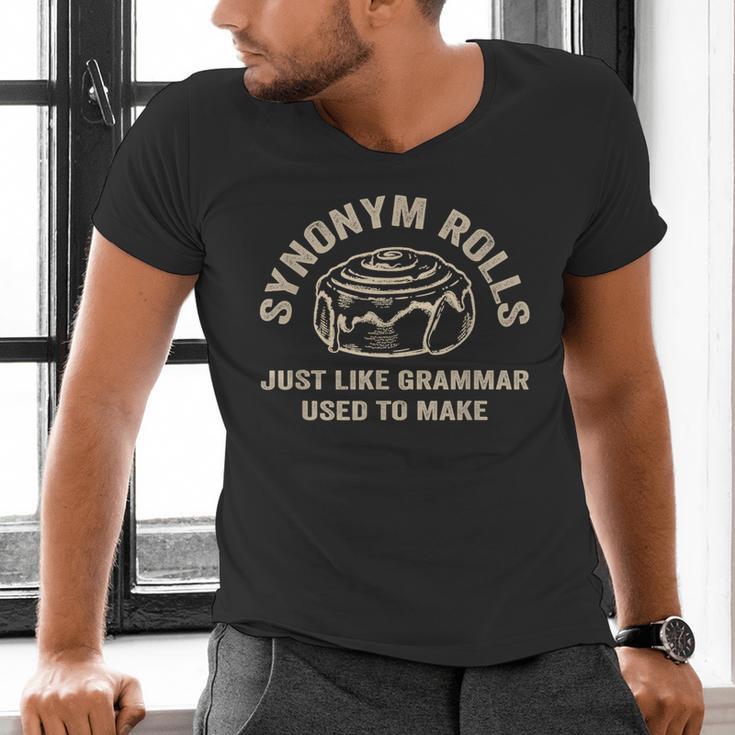 Synonym Rolls Joke Cinnamon Rolls Grammar Pun Teacher Men's V-Neck T-Shirt, gift for family, gift for coworker Synonym Rolls Joke Cinnamon Rolls Grammar Pun Teacher Men's V-Neck T-Shirt, gift for family, gift for coworker