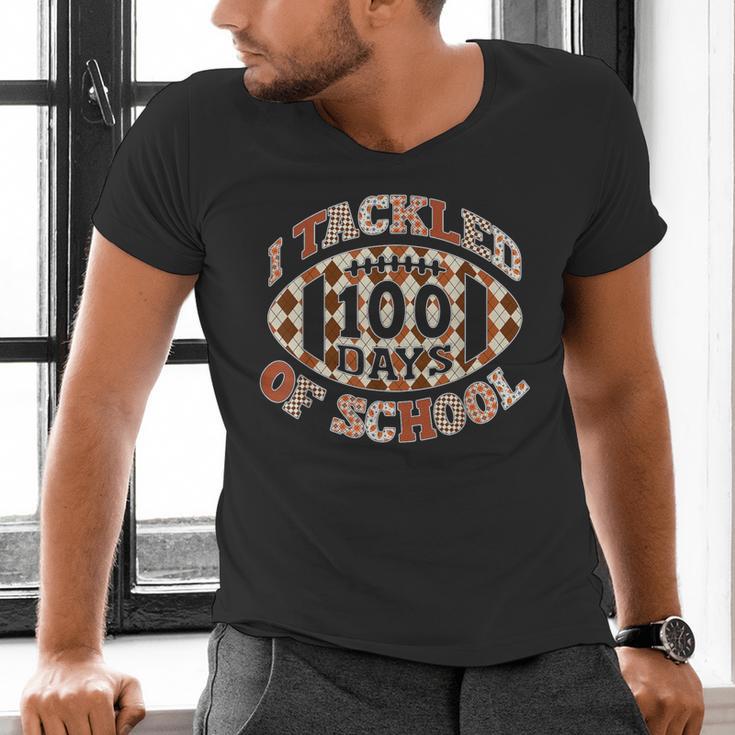 I Tackled 100 Days Of School Football Boys Girls Teachers Men's V-Neck T-Shirt, gift for family, gift for coworker I Tackled 100 Days Of School Football Boys Girls Teachers Men's V-Neck T-Shirt, gift for family, gift for coworker