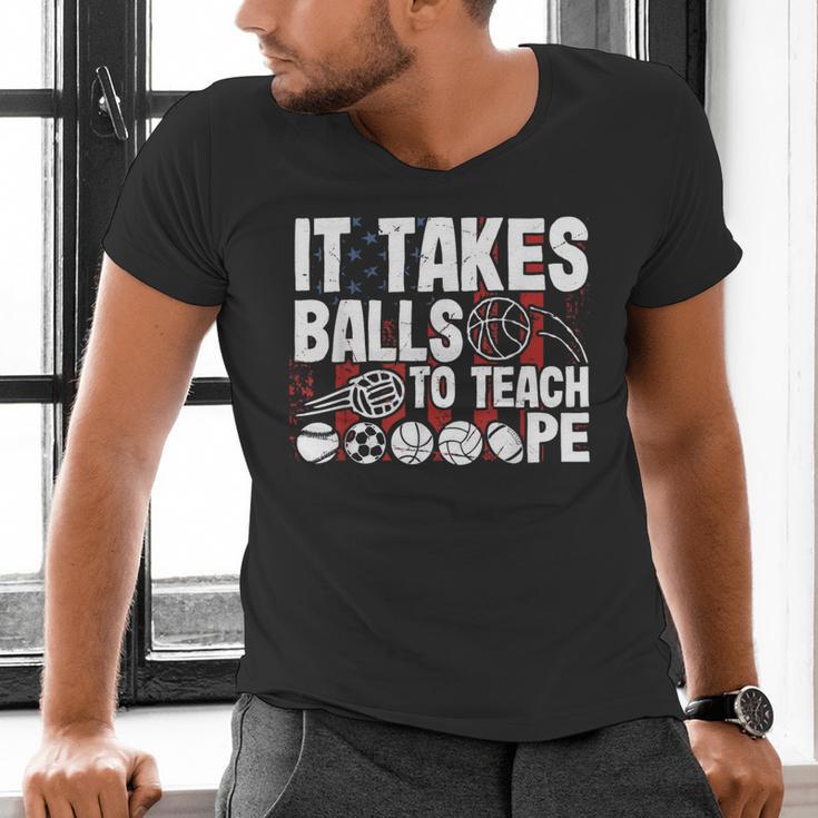 It Takes Balls To Teach Pe Teacher Chaos Coordinator US Flag Men's V-Neck T-Shirt, Pe Teacher Shirts, gift for family, gift for coworker It Takes Balls To Teach Pe Teacher Chaos Coordinator US Flag Men's V-Neck T-Shirt, Pe Teacher Shirts, gift for family, gift for coworker