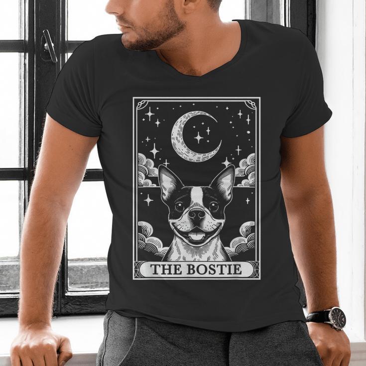 Tarot Card Vintage Crescent Moon Boston Terrier Dog Mom Men's V-Neck T-Shirt, Boston Terrier Mom Shirts, Boston Terrier Tarot Shirts, gift for family, gift for coworker