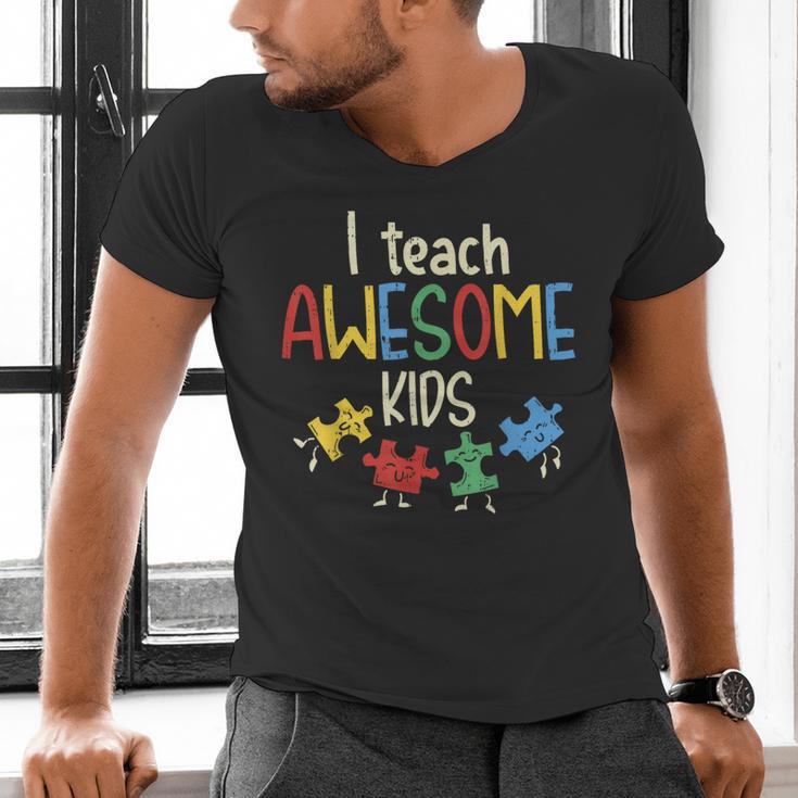 I Teach Awesome Kids Shirt Autism Special Education Teacher Men's V-Neck T-Shirt, gift for family, gift for coworker