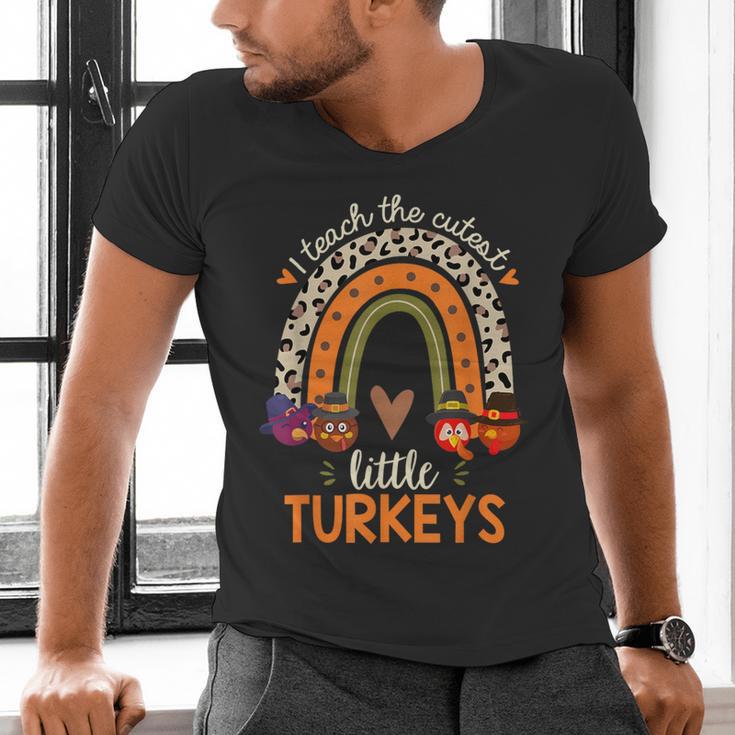 I Teach The Cutest Little Turkeys Thanksgiving Teacher Men Women Girls Kids Men's V-Neck T-Shirt, gift for family, gift for coworker