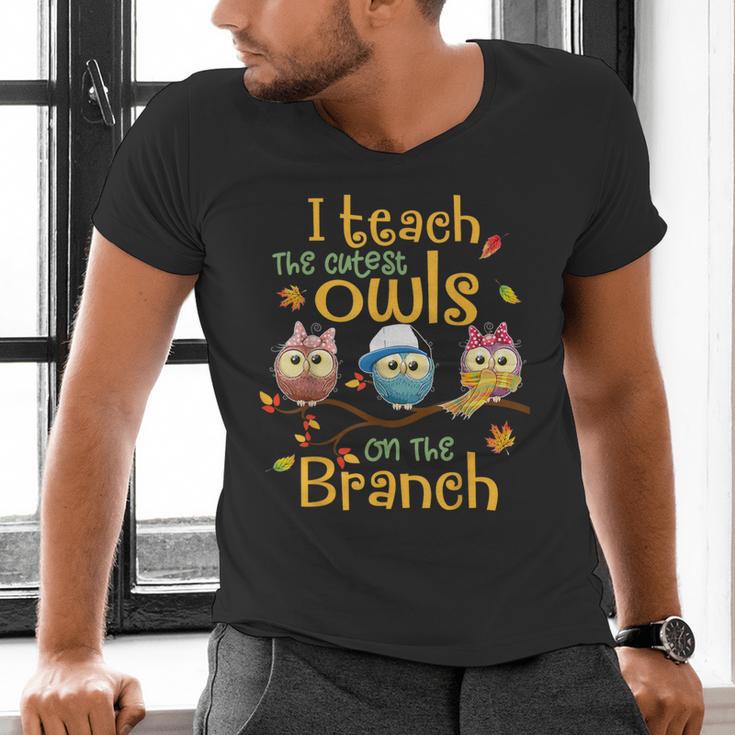 I Teach The Cutest Owls On The Branch Teacher Fall Autumn Men's V-Neck T-Shirt, gift for family, gift for coworker