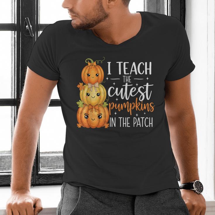 I Teach The Cutest Pumpkins In The Patch Fall Autumn Teacher Men's V-Neck T-Shirt, gift for family, gift for coworker