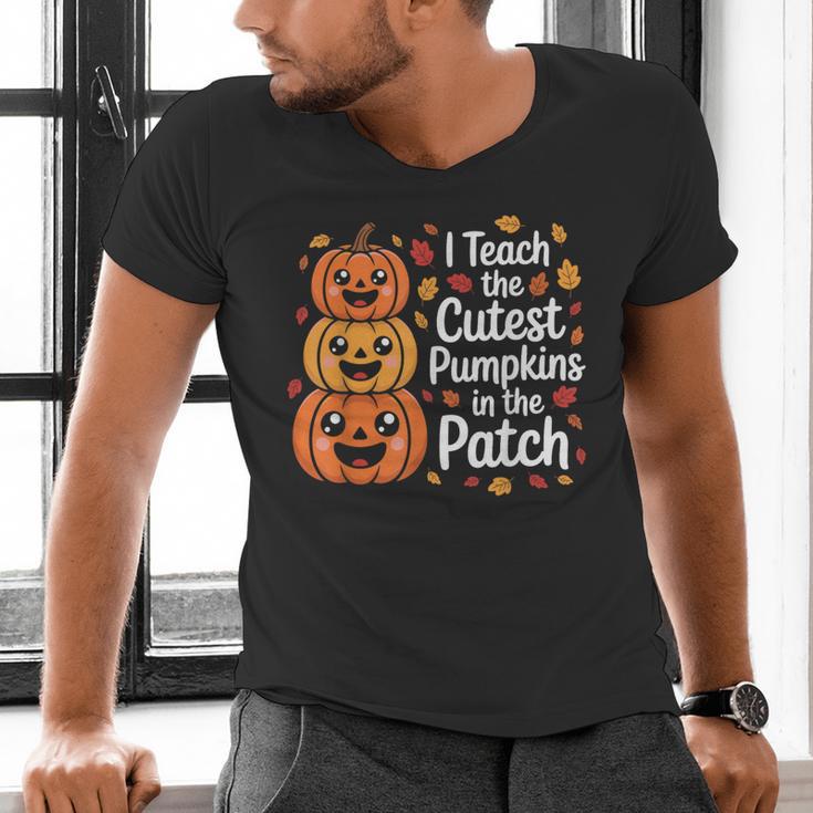 i Teach The Cutest Pumpkins In The Patch Teacher Halloween Men's V-Neck T-Shirt, gift for family, gift for coworker