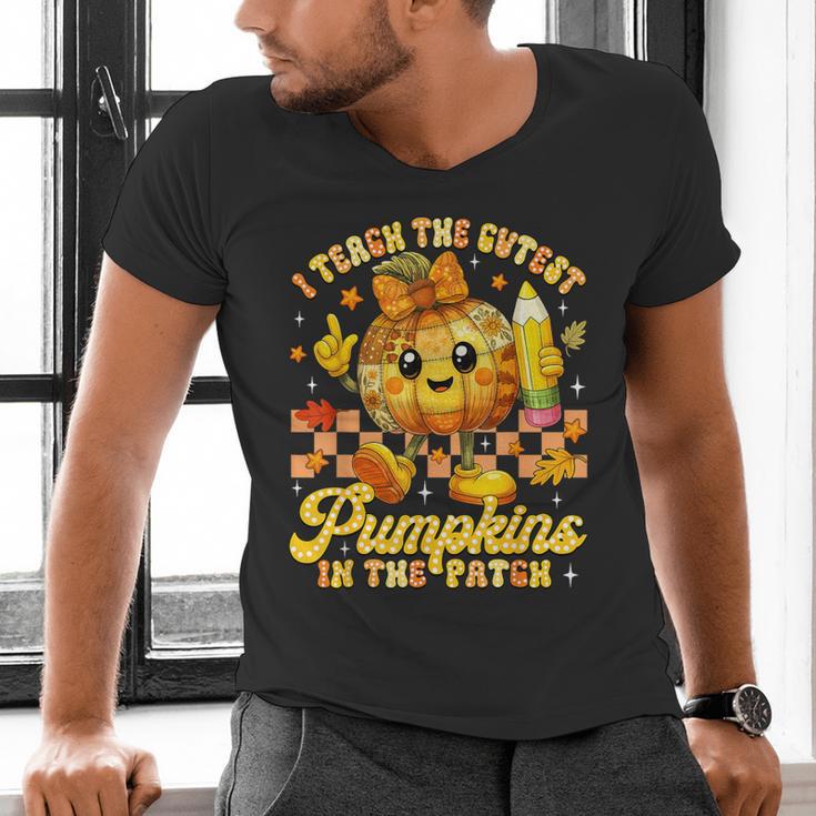 I Teach The Cutest Pumpkins In The Patch Teacher Halloween Men's V-Neck T-Shirt, gift for family, gift for coworker