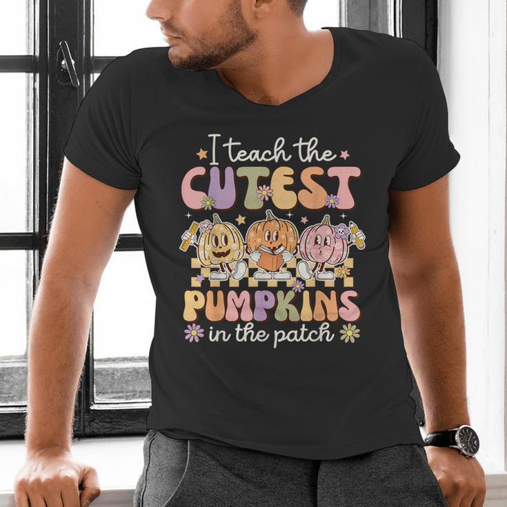 I Teach The Cutest Pumpkins In The Patch Teacher Retro Men's V-Neck T-Shirt, gift for family, gift for coworker