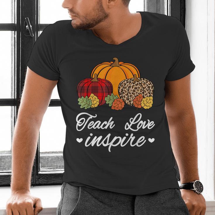 Teach Love Inspire Autumn Fall Plaid Leopard Pumpkin Teacher For Men Women Kids Men's V-Neck T-Shirt, gift for family, gift for coworker Teach Love Inspire Autumn Fall Plaid Leopard Pumpkin Teacher For Men Women Kids Men's V-Neck T-Shirt, gift for family, gift for coworker