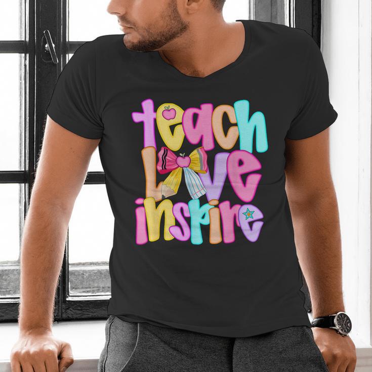 Teach Love Inspire Preppy Back To School Teacher Women Men's V-Neck T-Shirt, gift for family, gift for coworker