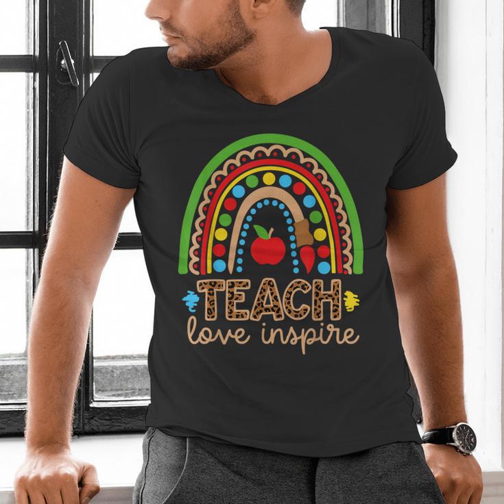 Teach Love Inspire Rainbow Leopard Cheetah Print Teacher Men's V-Neck T-Shirt, gift for family, gift for coworker Teach Love Inspire Rainbow Leopard Cheetah Print Teacher Men's V-Neck T-Shirt, gift for family, gift for coworker