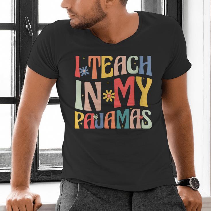 I Teach In My Pajamas Retro Groovy Teacher Humor Men's V-Neck T-Shirt, Groovy Teacher Shirts, gift for family, gift for coworker I Teach In My Pajamas Retro Groovy Teacher Humor Men's V-Neck T-Shirt, Groovy Teacher Shirts, gift for family, gift for coworker