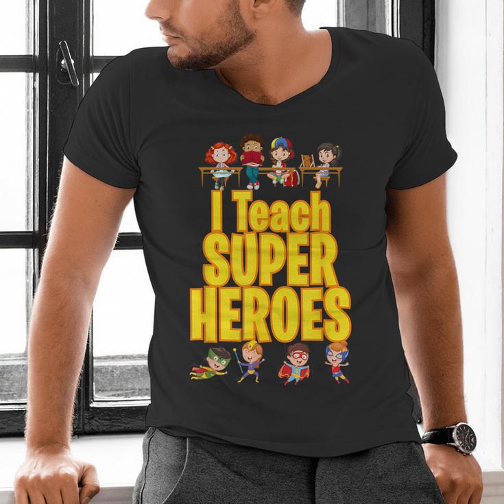 I Teach Super Heroes Comic Book Hero Teacher School Men's V-Neck T-Shirt, Super Teacher Shirts, gift for family, gift for coworker