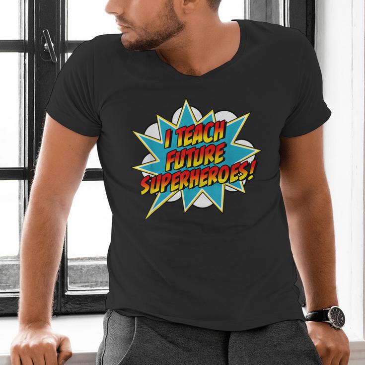 I Teach Superheroes Retro Comic Super Teacher Graphic Men's V-Neck T-Shirt, Super Teacher Shirts, gift for family, gift for coworker