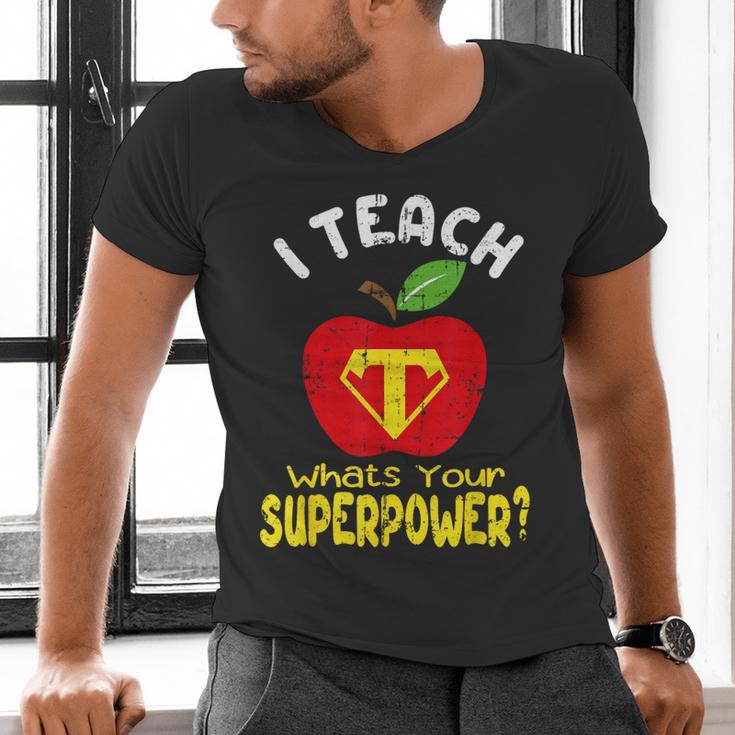 I Teach What's Your Superpower Superhero Teacher Men's V-Neck T-Shirt, gift for family, gift for coworker