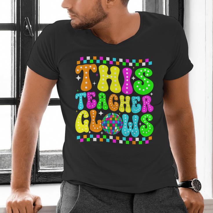 This Teacher 80s 90s Teachers's Day Glows Last Day Of School Men's V-Neck T-Shirt, 90s Teacher Shirts, gift for family, gift for coworker This Teacher 80s 90s Teachers's Day Glows Last Day Of School Men's V-Neck T-Shirt, 90s Teacher Shirts, gift for family, gift for coworker