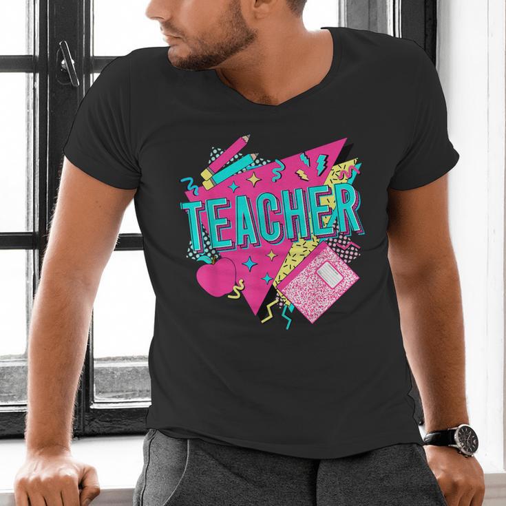 Teacher 90s Retro Colorful Teacher Of The 90s Back To School Men's V-Neck T-Shirt, 90s Teacher Shirts, gift for family, gift for coworker