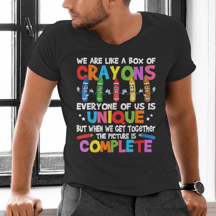 Teacher We Are Like a Box Of Crayons For Men Women Kids Men's V-Neck T-Shirt, gift for family, gift for coworker