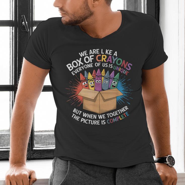 Teacher We Are Like a Box Of Crayons Men's V-Neck T-Shirt, gift for family, gift for coworker Teacher We Are Like a Box Of Crayons Men's V-Neck T-Shirt, gift for family, gift for coworker