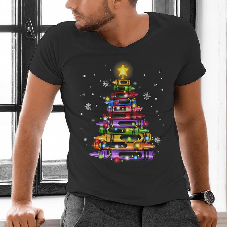 Teacher Crayon Christmas Tree Lights Student School Xmas Men's V-Neck T-Shirt, gift for family, gift for coworker Teacher Crayon Christmas Tree Lights Student School Xmas Men's V-Neck T-Shirt, gift for family, gift for coworker