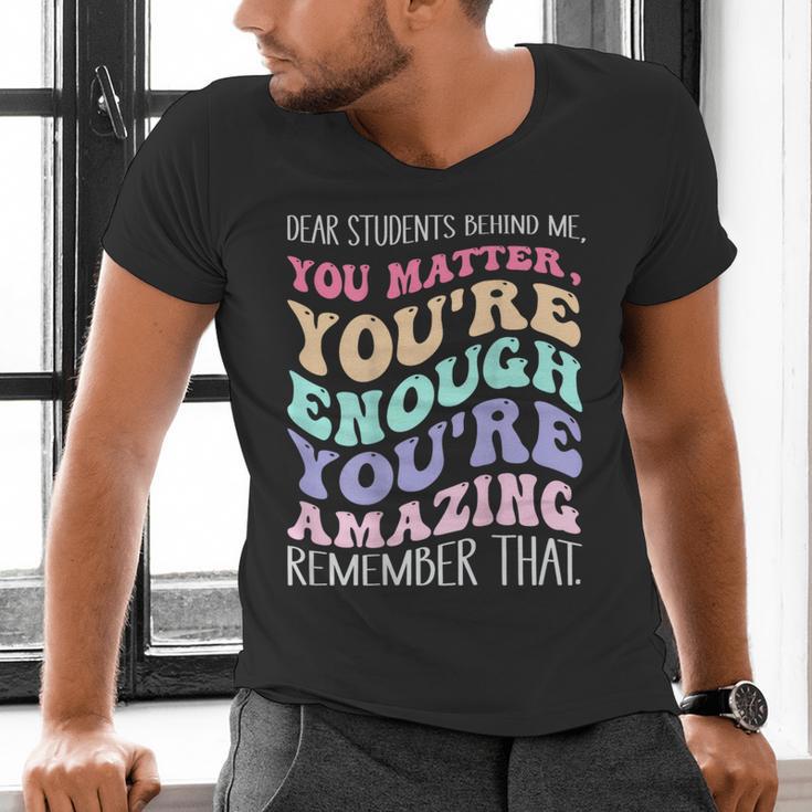 Teacher Dear Students Behind Me 1st Day Of School On Back Men's V-Neck T-Shirt, gift for family, gift for coworker Teacher Dear Students Behind Me 1st Day Of School On Back Men's V-Neck T-Shirt, gift for family, gift for coworker