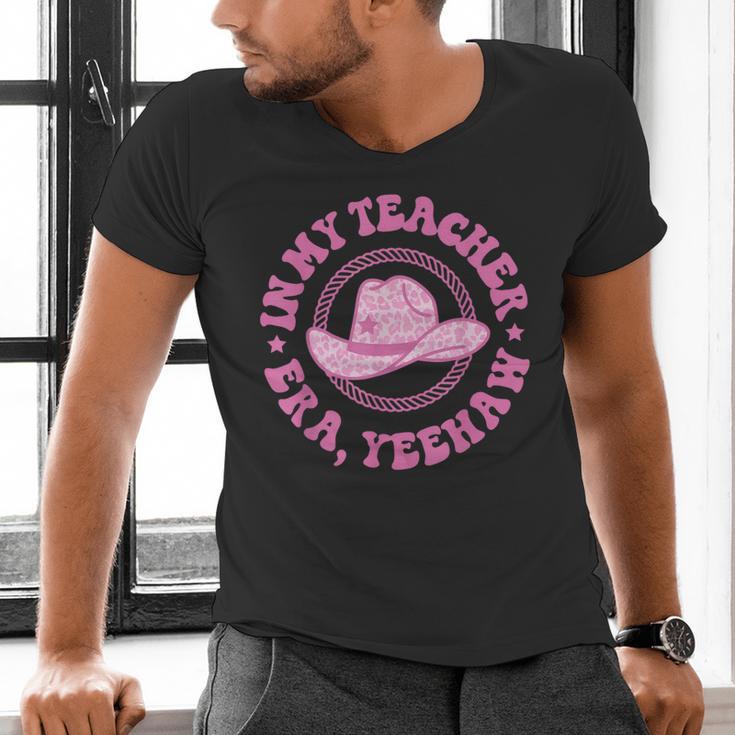 In My Teacher Era Yeehaw Pink Teacher Western Cowgirl Men's V-Neck T-Shirt, gift for family, gift for coworker In My Teacher Era Yeehaw Pink Teacher Western Cowgirl Men's V-Neck T-Shirt, gift for family, gift for coworker