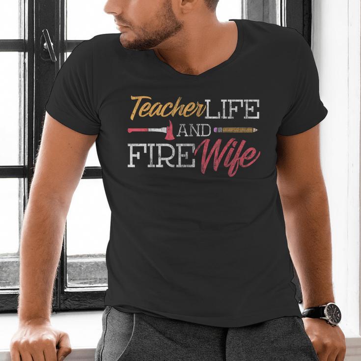 Teacher And Firefighter Wife Shirt Teacher Life Fire Wife Men's V-Neck T-Shirt, gift for family, gift for coworker Teacher And Firefighter Wife Shirt Teacher Life Fire Wife Men's V-Neck T-Shirt, gift for family, gift for coworker