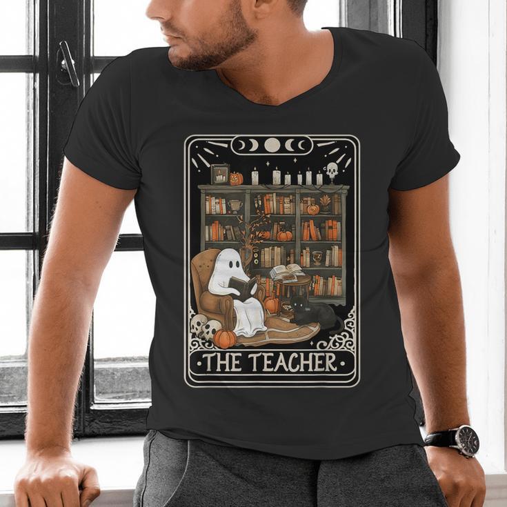The Teacher Ghost Book Reading Books Lover Halloween Men's V-Neck T-Shirt, gift for family, gift for coworker