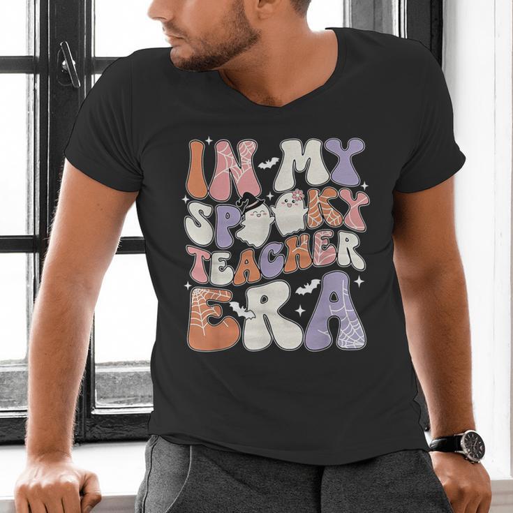 Teacher Halloween In My Spooky Teacher Era Retro Groovy Men's V-Neck T-Shirt, Groovy Teacher Shirts, gift for family, gift for coworker Teacher Halloween In My Spooky Teacher Era Retro Groovy Men's V-Neck T-Shirt, Groovy Teacher Shirts, gift for family, gift for coworker