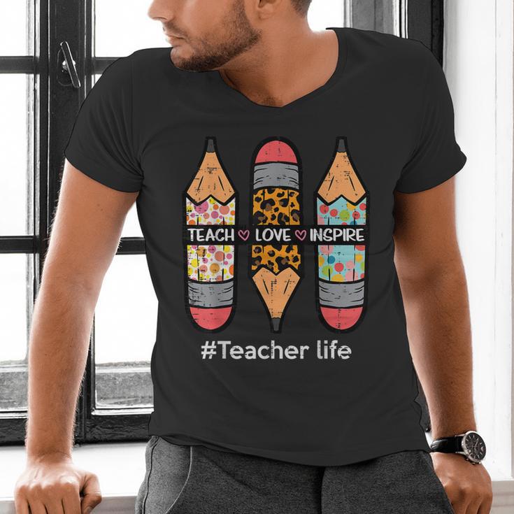 Teacher Life Teach Love Inspire Pencils Inspirational Women Men's V-Neck T-Shirt, gift for family, gift for coworker Teacher Life Teach Love Inspire Pencils Inspirational Women Men's V-Neck T-Shirt, gift for family, gift for coworker