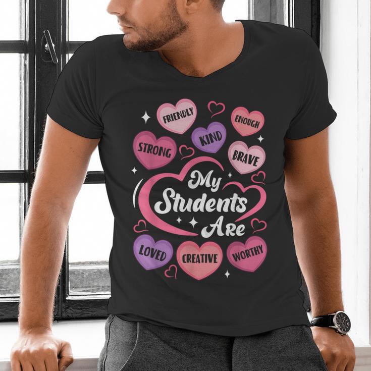 Teacher Positive Affirmations Candy Heart Valentine's Day Men's V-Neck T-Shirt, gift for family, gift for coworker