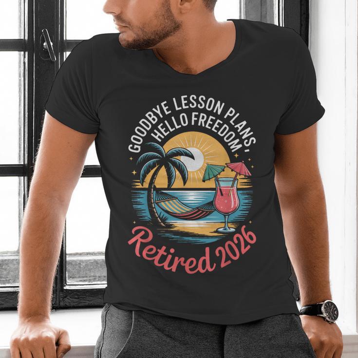 Teacher Retirement Shirts 2026 Goodbye Lesson Hello Freedom Men's V-Neck T-Shirt, gift for family, gift for coworker