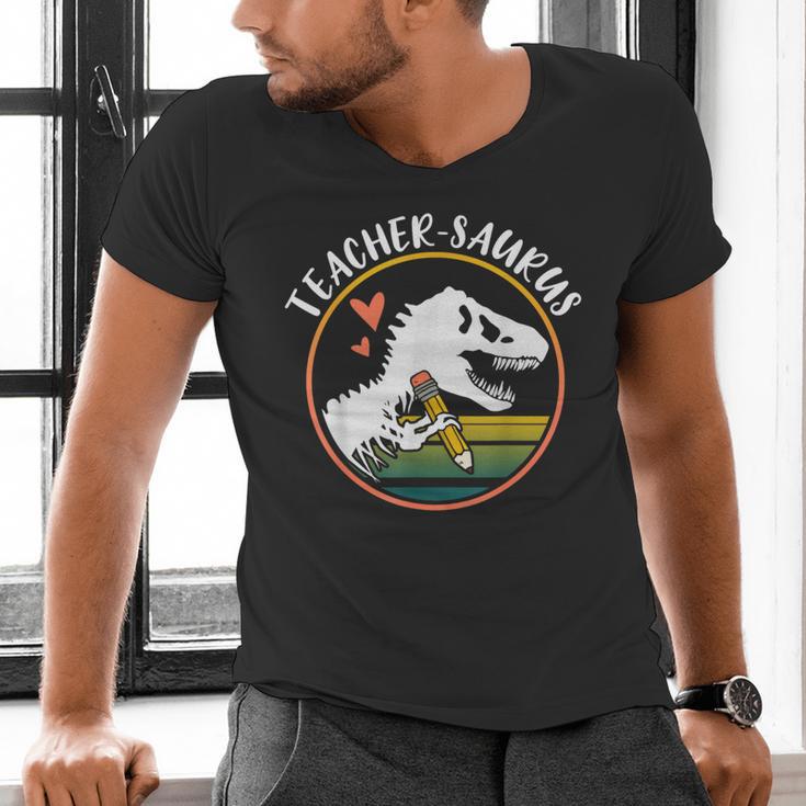 Teacher-Saurus Dinosaur Teacher Design T-Rex Design Men's V-Neck T-Shirt, gift for family, gift for coworker Teacher-Saurus Dinosaur Teacher Design T-Rex Design Men's V-Neck T-Shirt, gift for family, gift for coworker
