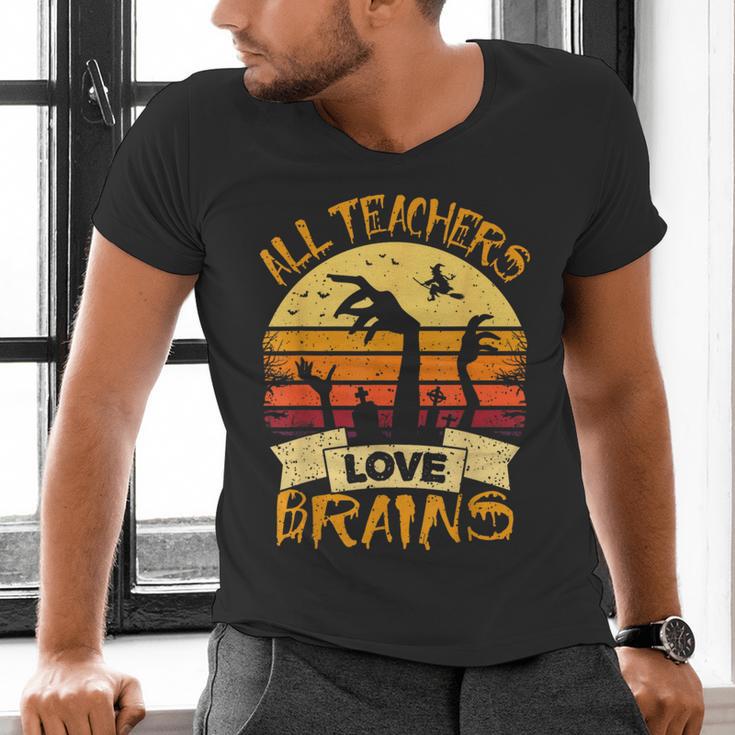 Teacher Shirt All Teachers Love Brains Halloween Men Women Men's V-Neck T-Shirt, gift for family, gift for coworker