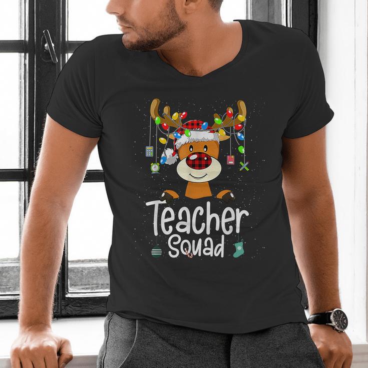 Teacher Squad Red Plaid Rudolph Reindeer Christmas Men's V-Neck T-Shirt, gift for family, gift for coworker