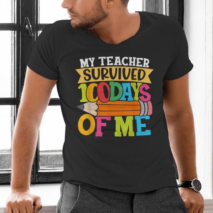 My Teacher Survived 100 Days Of Me 100th Day Of School Kids Men's V-Neck T-Shirt, gift for family, gift for coworker My Teacher Survived 100 Days Of Me 100th Day Of School Kids Men's V-Neck T-Shirt, gift for family, gift for coworker