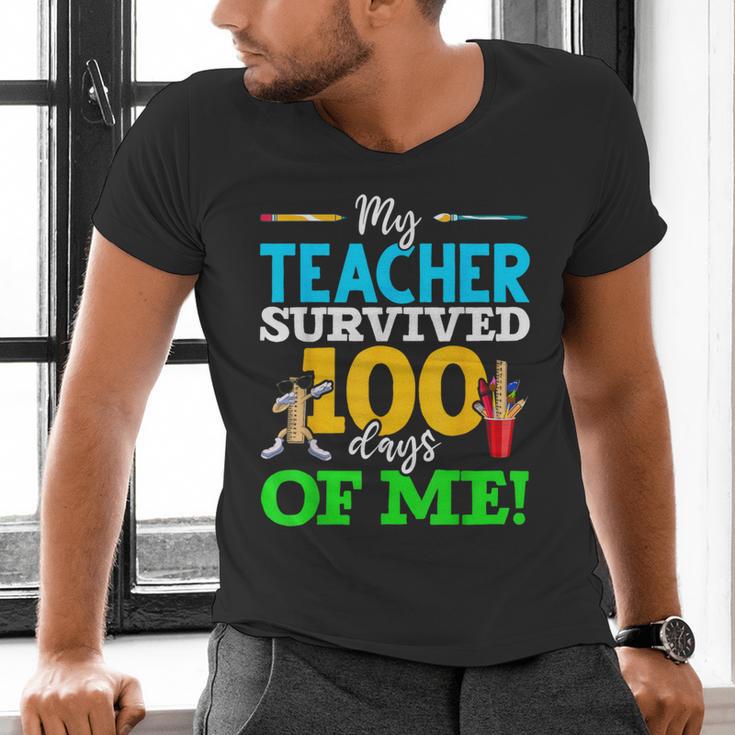 My Teacher Survived 100 Days Of Me Dab 100 Days Of School For Men Women Kids Men's V-Neck T-Shirt, gift for family, gift for coworker My Teacher Survived 100 Days Of Me Dab 100 Days Of School For Men Women Kids Men's V-Neck T-Shirt, gift for family, gift for coworker