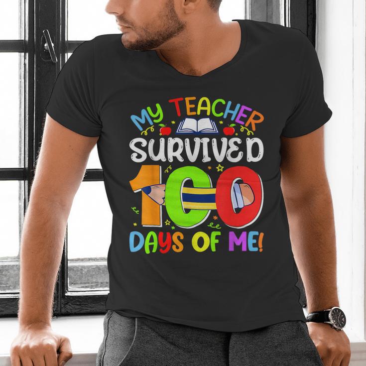 My Teacher Survived 100 Days Of Me 100 Days Of School Men's V-Neck T-Shirt, gift for family, gift for coworker My Teacher Survived 100 Days Of Me 100 Days Of School Men's V-Neck T-Shirt, gift for family, gift for coworker