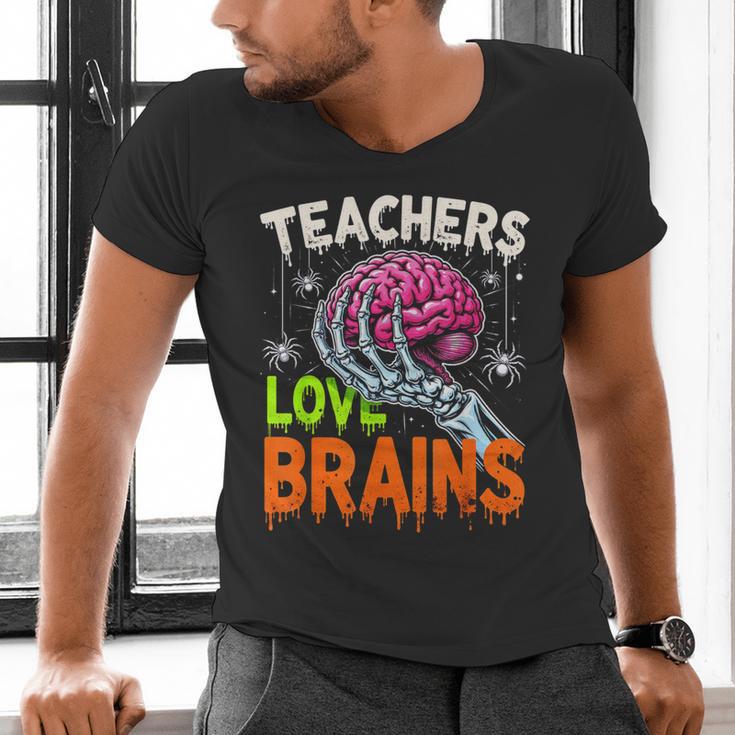 Teachers Love Brains Halloween 2025 Skeleton Costume Men's V-Neck T-Shirt, gift for family, gift for coworker Teachers Love Brains Halloween 2025 Skeleton Costume Men's V-Neck T-Shirt, gift for family, gift for coworker