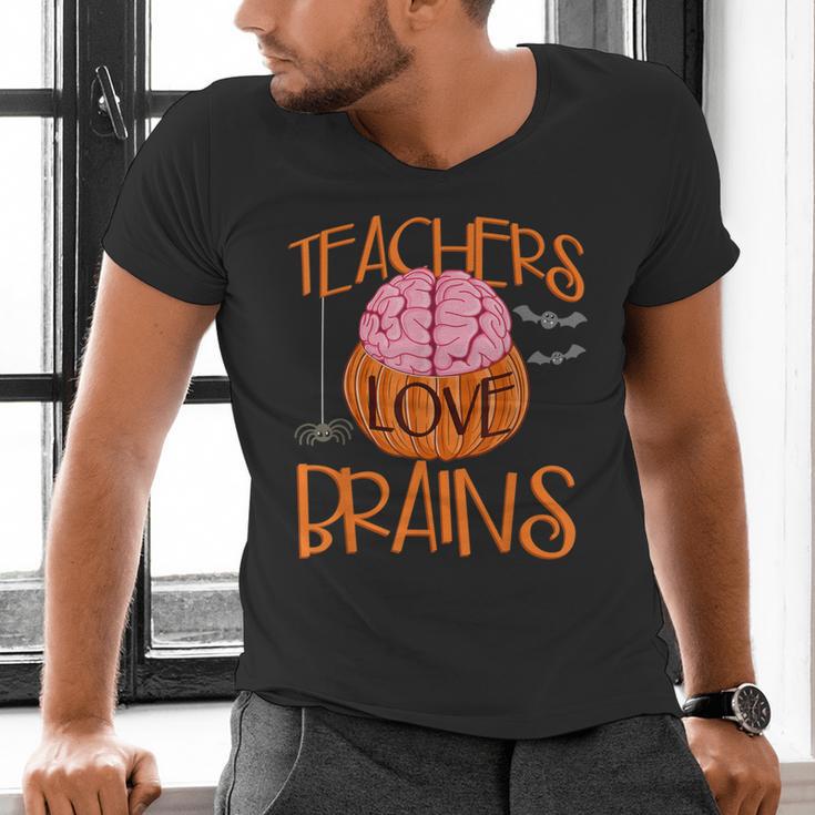 Teachers Love Brains Halloween T-Shirt For Men Women Men's V-Neck T-Shirt, gift for family, gift for coworker