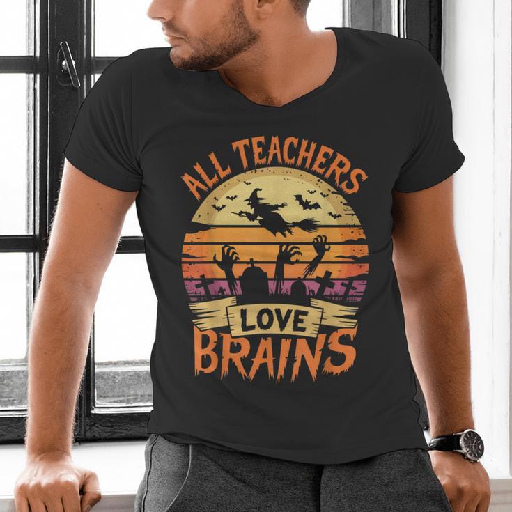 All Teachers Love Brains Halloween Teacher Men's V-Neck T-Shirt, gift for family, gift for coworker
