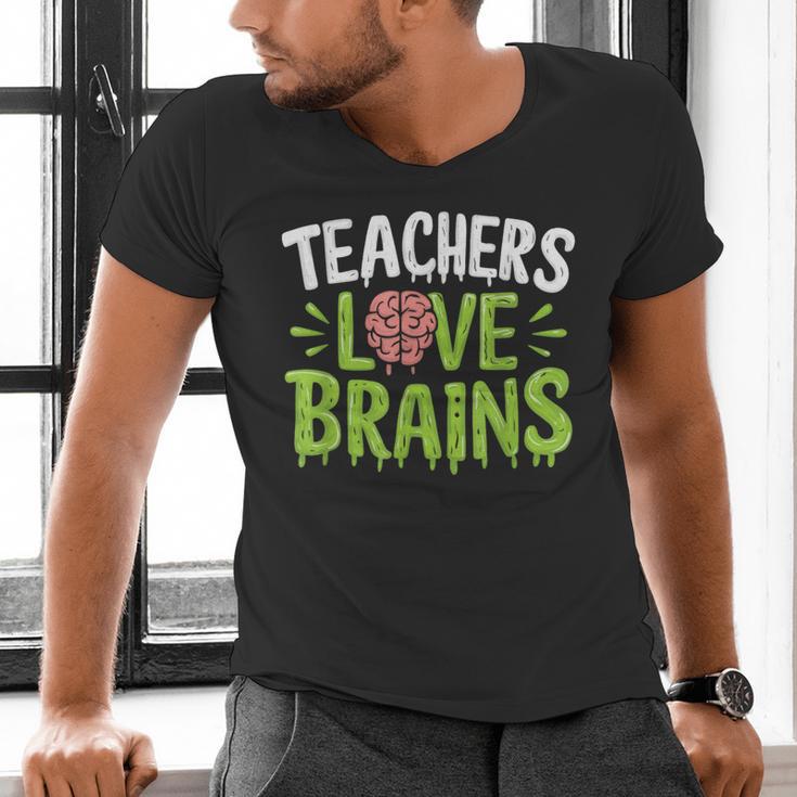 Teachers Love Brains Halloween Teacher Zombie Men's V-Neck T-Shirt, gift for family, gift for coworker Teachers Love Brains Halloween Teacher Zombie Men's V-Neck T-Shirt, gift for family, gift for coworker