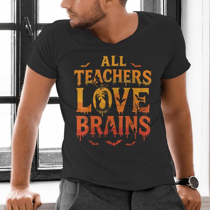 All Teachers Love Brains Shirt Halloween Teacher Men's V-Neck T-Shirt, gift for family, gift for coworker