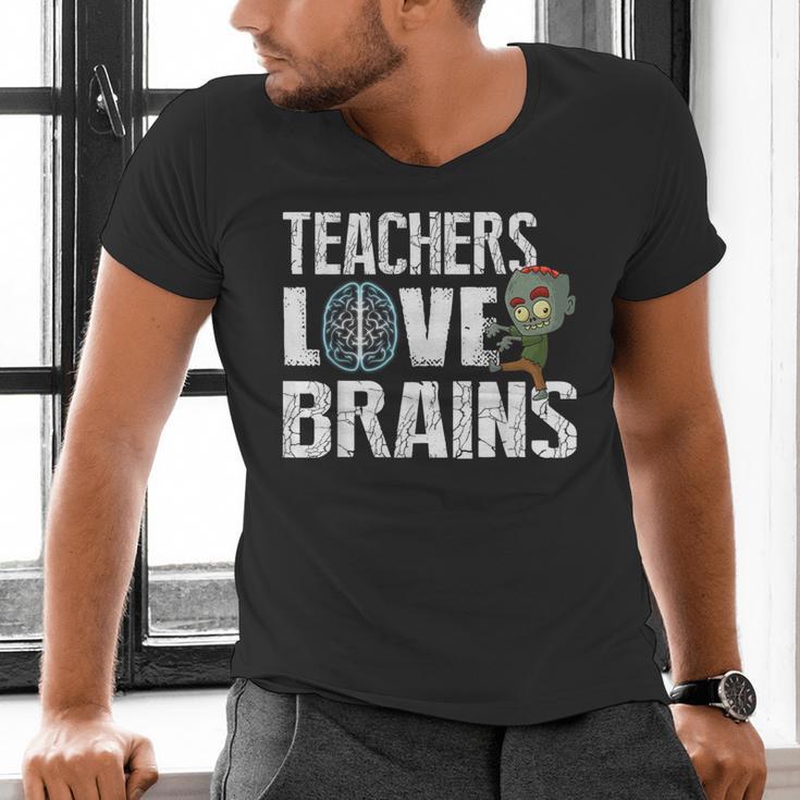 Teachers Love Brains Zombie Halloween Hilarious Men's V-Neck T-Shirt, gift for family, gift for coworker Teachers Love Brains Zombie Halloween Hilarious Men's V-Neck T-Shirt, gift for family, gift for coworker