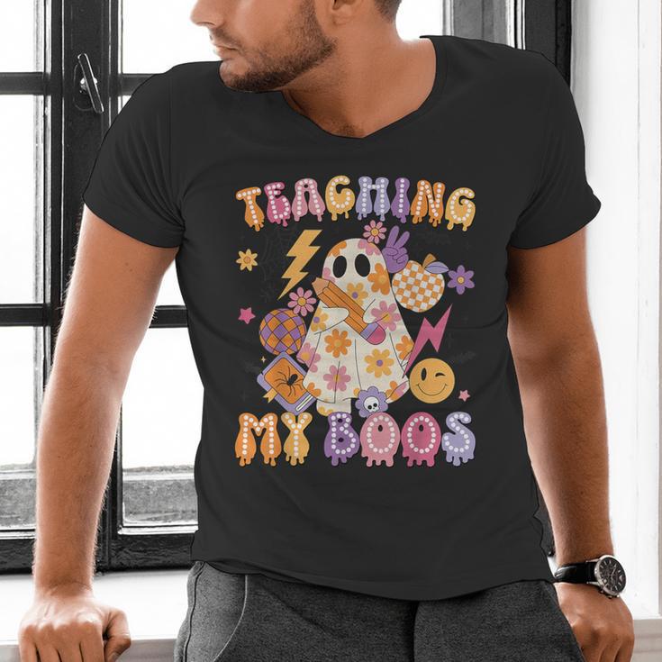 Teaching My Boos Ghost Halloween Costumes Teacher Men Women Men's V-Neck T-Shirt, gift for family, gift for coworker Teaching My Boos Ghost Halloween Costumes Teacher Men Women Men's V-Neck T-Shirt, gift for family, gift for coworker