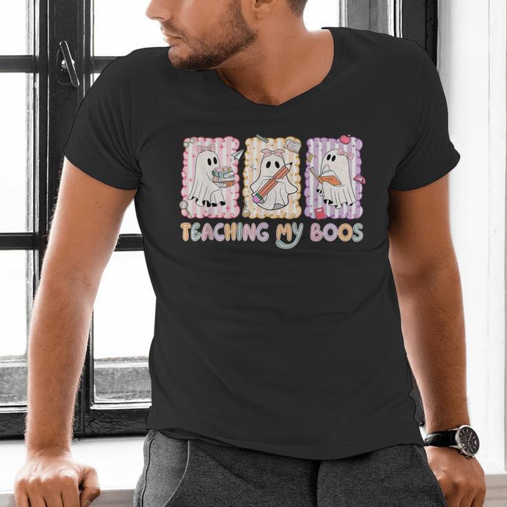 Teaching Is My Boos Teacher Ghost Halloween Women Girls Men's V-Neck T-Shirt, gift for family, gift for coworker