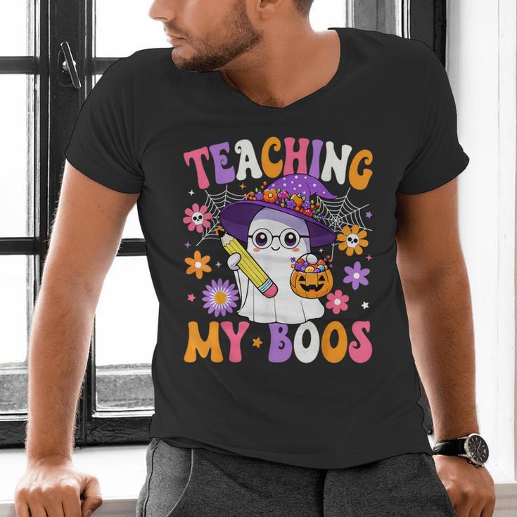 Teaching My Boos Teacher Ghost Teach Halloween Teacher Men's V-Neck T-Shirt, gift for family, gift for coworker Teaching My Boos Teacher Ghost Teach Halloween Teacher Men's V-Neck T-Shirt, gift for family, gift for coworker